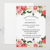Roze Rozen 90ste Verjaardagsfeest Uitnodiging Vrou (Voorkant / Achterkant)