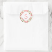 Roze  Rozen Aangepast monogram Ronde Sticker (Tas)