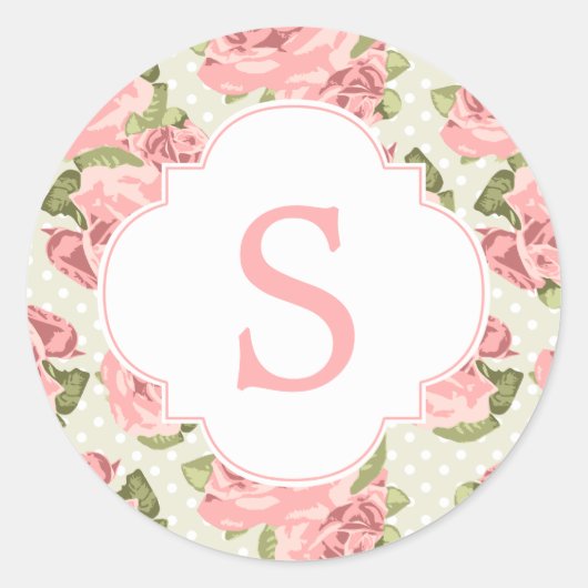 Roze  Rozen Aangepast monogram Ronde Sticker (Voorkant)