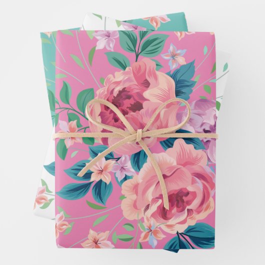 Roze rozen aangepaste achtergrond inpakpapier vel (In situ)