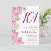 Roze Rozen Aangepaste Foto Sjabloon 101e Verjaarda Kaart (Staand voorkant)