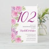Roze rozen aangepaste foto sjabloon 102e verjaarda kaart (Staand voorkant)