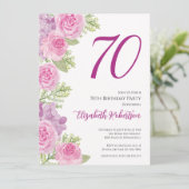 Roze Rozen Aangepaste Foto Sjabloon 70e Verjaardag Kaart (Staand voorkant)