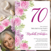 Roze Rozen Aangepaste Foto Sjabloon 70e Verjaardag Kaart