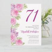 Roze rozen aangepaste foto sjabloon 71ste verjaard kaart (Staand voorkant)