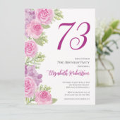 Roze rozen aangepaste foto sjabloon 73ste verjaard kaart (Staand voorkant)