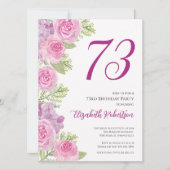 Roze rozen aangepaste foto sjabloon 73ste verjaard kaart (Voorkant)