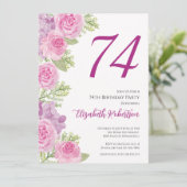 Roze rozen aangepaste foto sjabloon 74ste verjaard kaart (Staand voorkant)