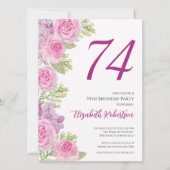 Roze rozen aangepaste foto sjabloon 74ste verjaard kaart (Voorkant)