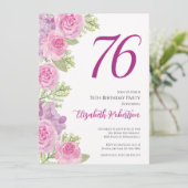 Roze rozen aangepaste foto sjabloon 76ste verjaard kaart (Staand voorkant)