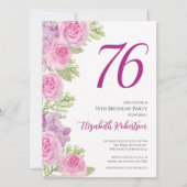 Roze rozen aangepaste foto sjabloon 76ste verjaard kaart (Voorkant)