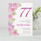 Roze rozen aangepaste foto sjabloon 77ste verjaard kaart (Staand voorkant)