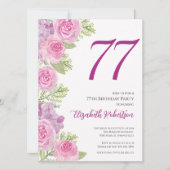 Roze rozen aangepaste foto sjabloon 77ste verjaard kaart (Voorkant)