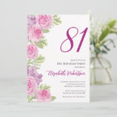 Roze rozen aangepaste foto sjabloon 81ste verjaard kaart (Staand voorkant)