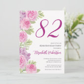 Roze rozen aangepaste foto sjabloon 82ste verjaard kaart (Staand voorkant)
