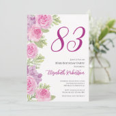 Roze rozen aangepaste foto sjabloon 83ste verjaard kaart (Staand voorkant)