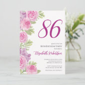 Roze rozen aangepaste foto sjabloon 86ste verjaard kaart (Staand voorkant)