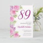 Roze rozen aangepaste foto sjabloon 89ste verjaard kaart (Staand voorkant)