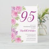 Roze rozen aangepaste foto sjabloon 95ste verjaard kaart (Staand voorkant)