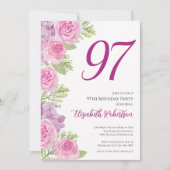 Roze rozen aangepaste foto sjabloon 97ste verjaard kaart (Voorkant)