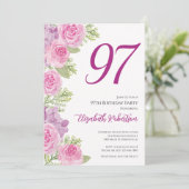 Roze rozen aangepaste foto sjabloon 97ste verjaard kaart (Staand voorkant)