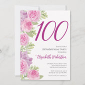 Roze rozen aangepaste fotosjabloon 100ste verjaard kaart (Voorkant)
