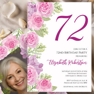Roze rozen aangepaste fotosjabloon 72e verjaardag kaart