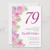 Roze rozen aangepaste fototemplate 79e verjaardag kaart (Voorkant)