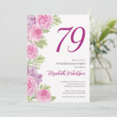 Roze rozen aangepaste fototemplate 79e verjaardag kaart (Staand voorkant)