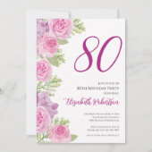 Roze rozen aangepaste fototemplate 80ste verjaarda kaart (Voorkant)