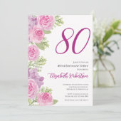 Roze rozen aangepaste fototemplate 80ste verjaarda kaart (Staand voorkant)