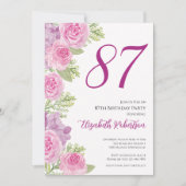Roze rozen aangepaste fototemplate 87e verjaardag kaart (Voorkant)