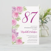 Roze rozen aangepaste fototemplate 87e verjaardag kaart (Staand voorkant)