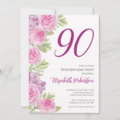 Roze rozen aangepaste fototemplate 90ste verjaarda kaart (Voorkant)