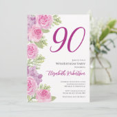 Roze rozen aangepaste fototemplate 90ste verjaarda kaart (Staand voorkant)