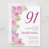 Roze rozen aangepaste fototemplate 91ste verjaarda kaart (Voorkant)