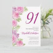 Roze rozen aangepaste fototemplate 91ste verjaarda kaart (Staand voorkant)