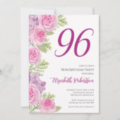 Roze rozen aangepaste fototemplate 96e verjaardag kaart (Voorkant)
