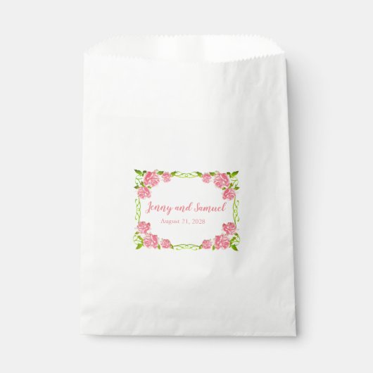 Roze rozen - Aangepaste huwelijksCake Favor Bags Bedankzakje (Voorkant)