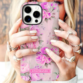 Roze Rozen Aangepaste Naam Bloemen Case-Mate iPhone Case
