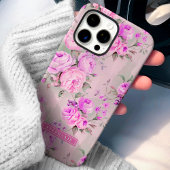 Roze rozen Aangepaste naam bloemstuk  Case-Mate iPhone Case