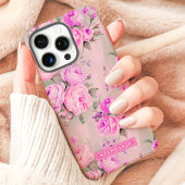 Roze rozen Aangepaste naam bloemstuk  Case-Mate iPhone Case
