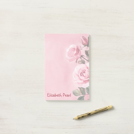 Roze Rozen AANGEPASTE NAAM Boodschappenlijstje Post-it® Notes (Op bureau)