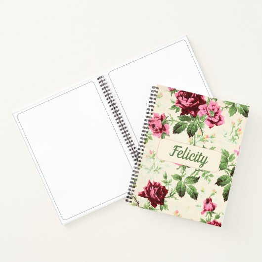 roze rozen aangepaste naam notitieboek (Binnen)
