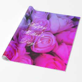 Roze rozen Aangepaste tekst Happy Moederdag Floral Cadeaupapier
