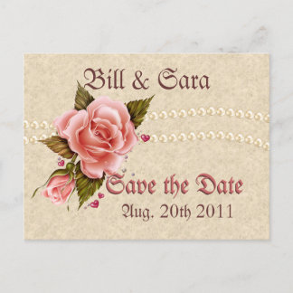 Roze rozen aankondigingskaart