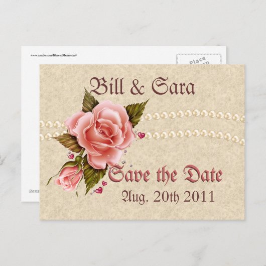 Roze rozen aankondigingskaart (Voorkant / Achterkant)