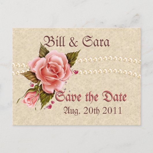 Roze rozen aankondigingskaart (Voorkant)