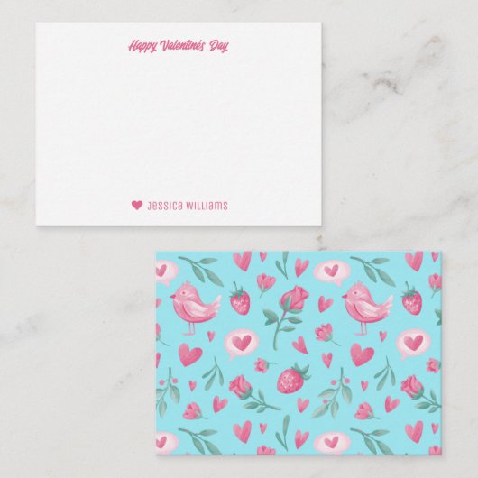  roze rozen aardbeienboomstam Valentijnsdag Notitiekaartje (Voorkant / Achterkant)