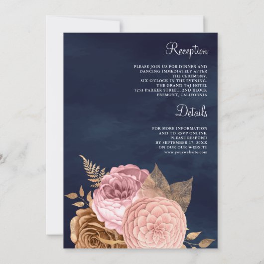 Roze Rozen Aardse Bloemenvloot Alles in één bruilo Kaart (Achterkant)